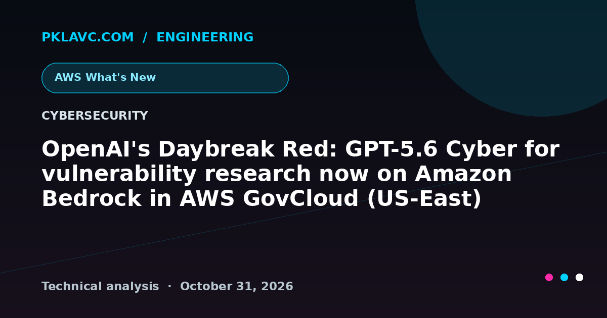 OpenAI's Daybreak Red: GPT-5.6 Cyber for vulnerability research now on Amazon Bedrock in AWS GovCloud (US-East)